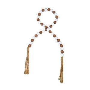 NWT: White & Wood Bead Garland w/ Tassel